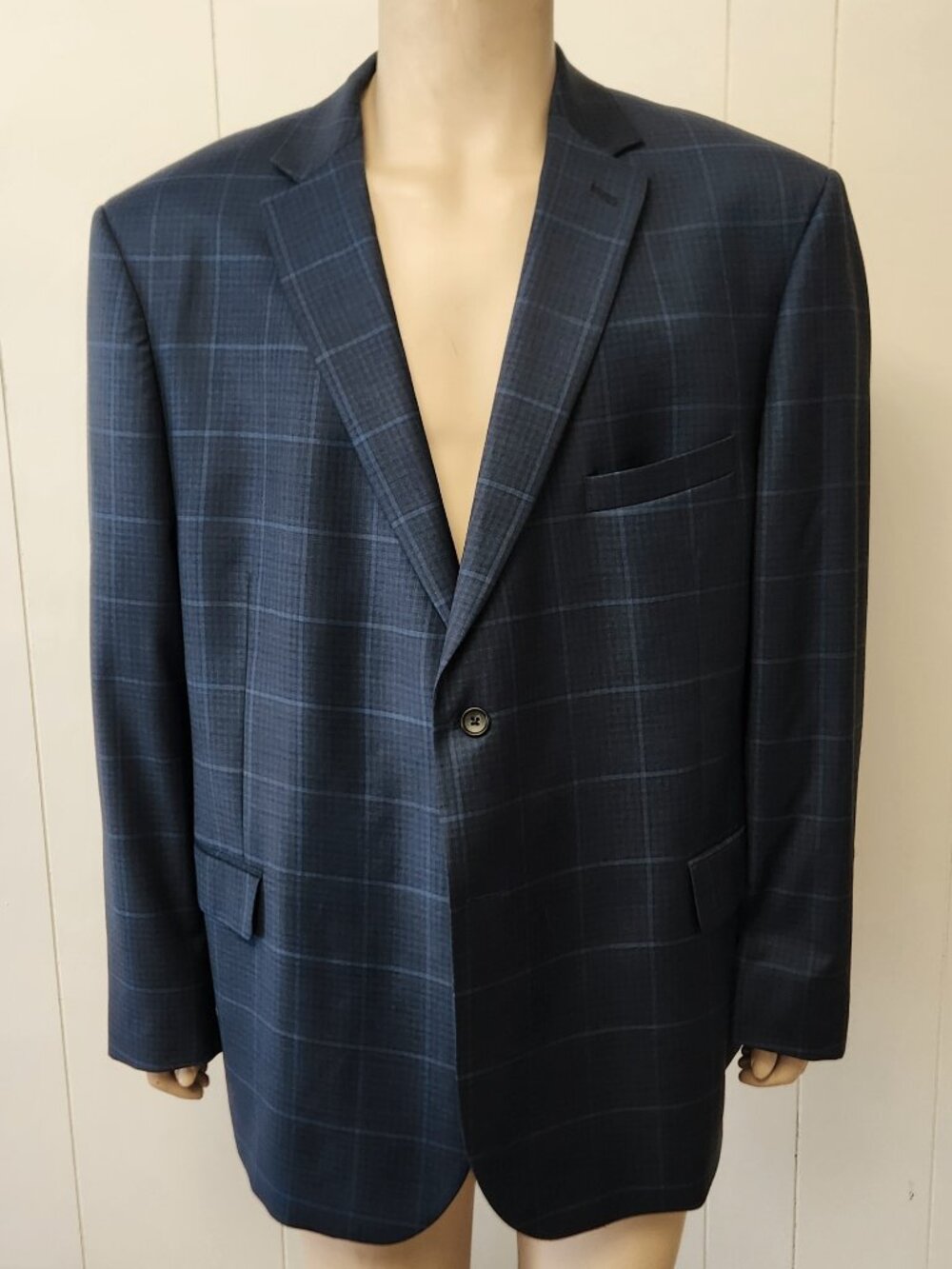 blue plaid sport coat 52R Jos A Bank Reserve 100% wool
